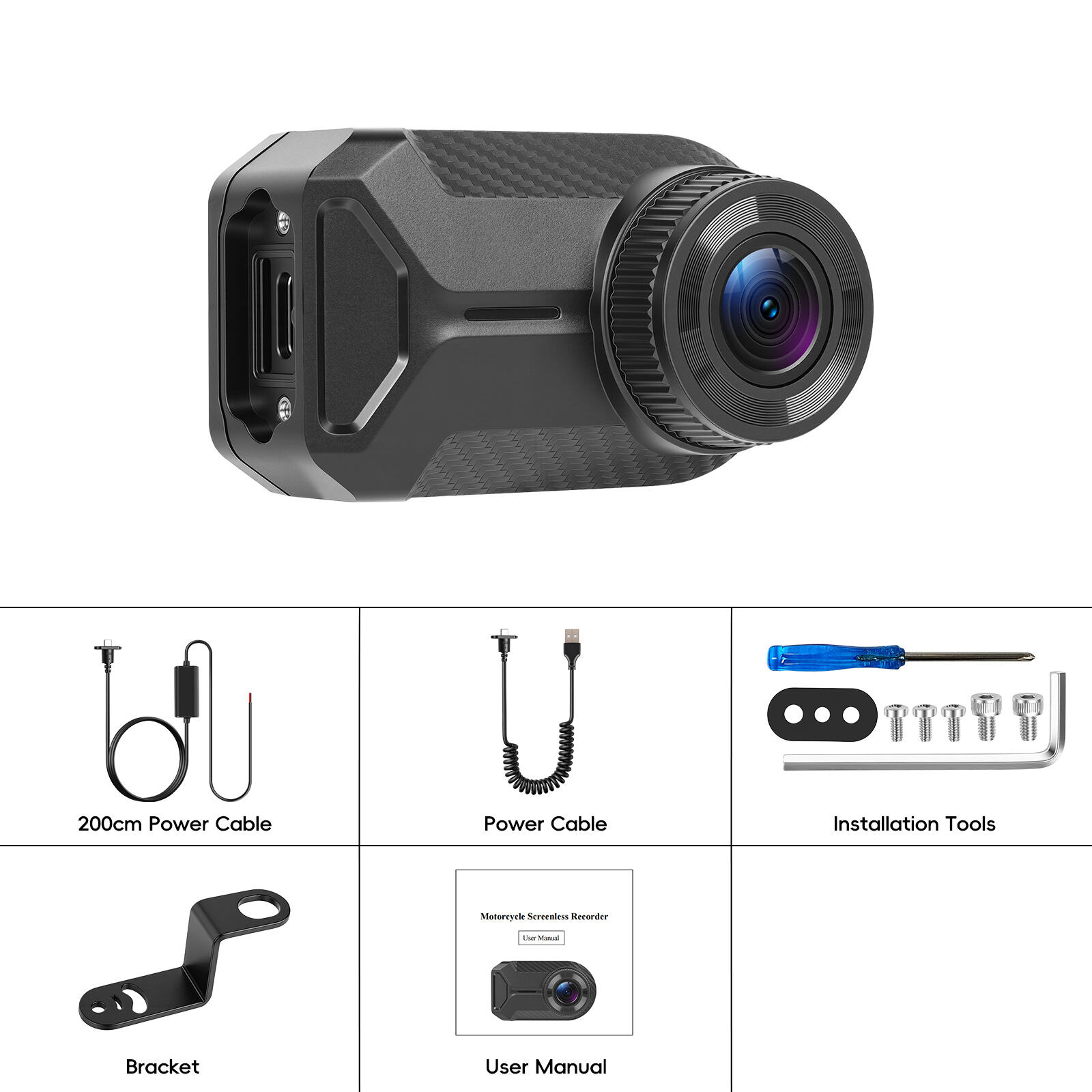 Podofo 2K Motorcycle Dashcam Camera IP66 Waterproof Loop Recording ...