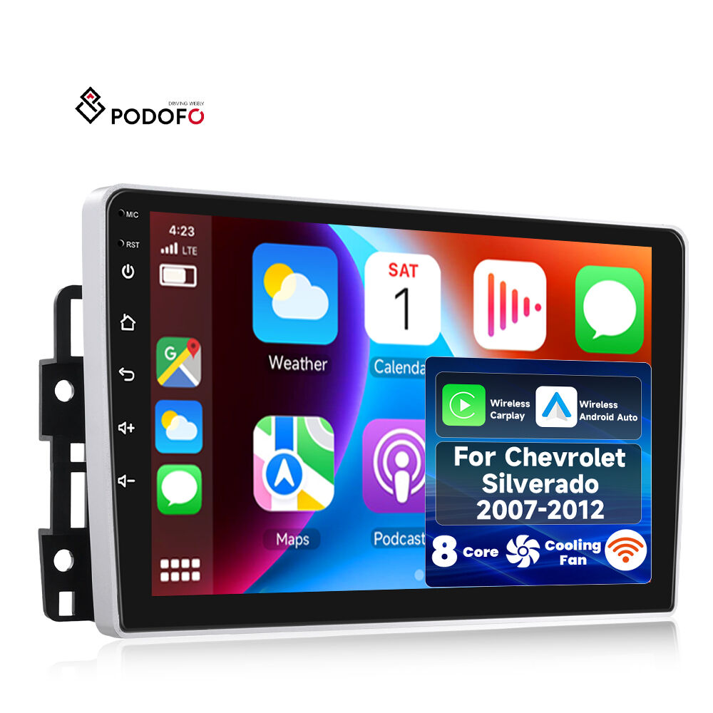 Podofo Qualcomm 8 Core 10'' Android Car Radio Frame for Chevrolet Silverado 2007-2012 4+64G Wireless CarPlay/Android Auto WiFi A8437A4134
