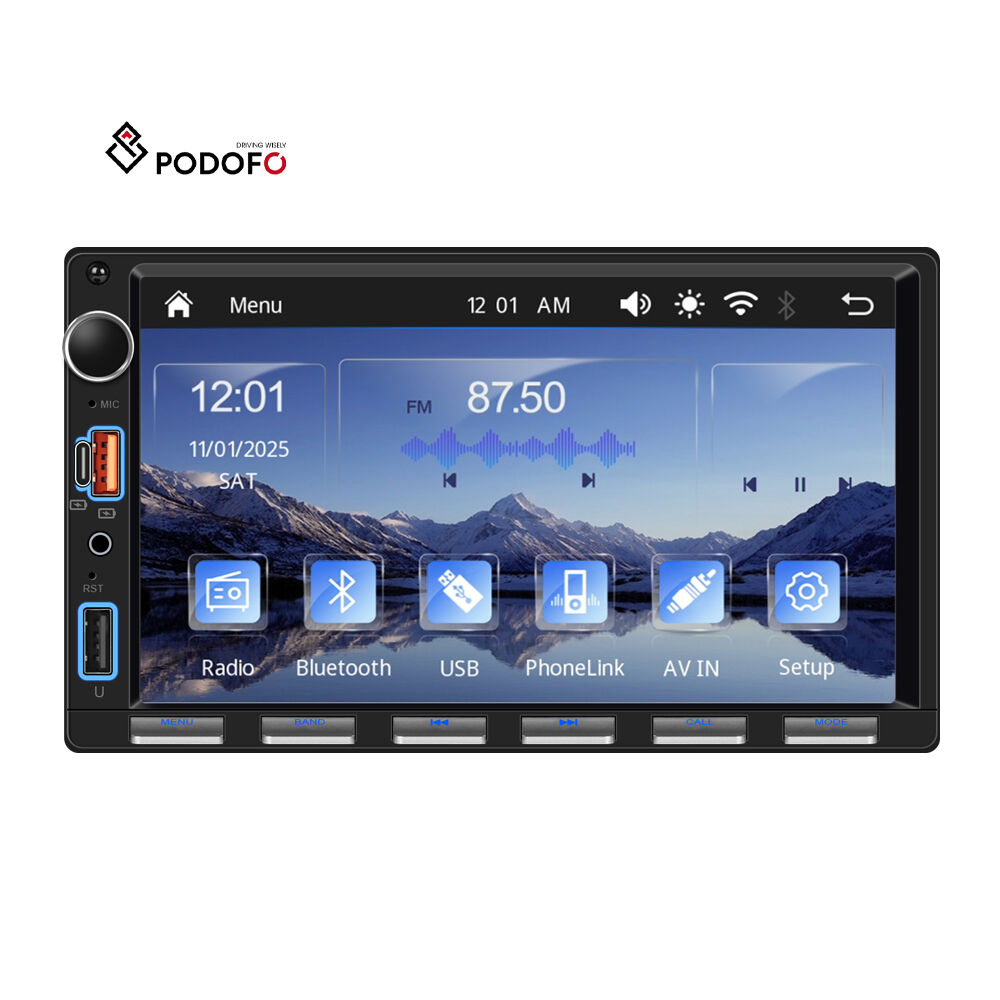 포도포 더블 딘 7인치 카 MP5 플레이어, 카 스테레오, 카 라디오, 무선 카플레이/안드로이드 오토, USB, 이퀄라이저, 타입-C, 피아노 키 디자인, 도매, OEM/ODM, A4495