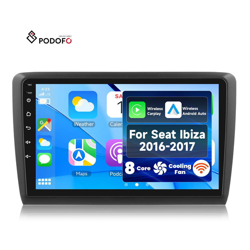 Podofo for Seat Ibiza 2016-2017 Qualcomm 8 Core Car Radio Frame 9'' 4+64G 2 Din Dndroid Wireless CarPlay/Android Auto WiFi 4G A8433A4135