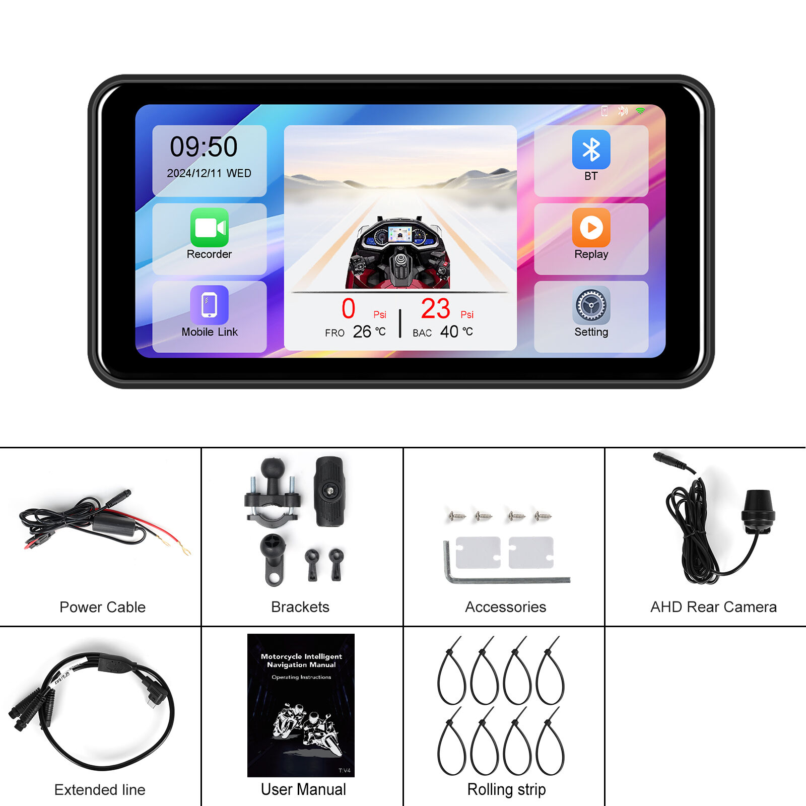 PODOFO 6.25インチ オートバイ用DVR、ポータブル無線CarPlay／Android