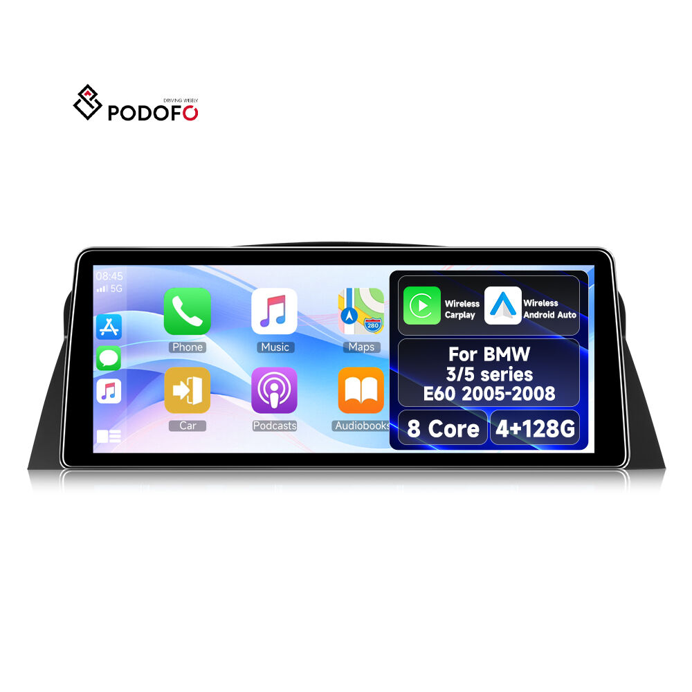 Podofo 10.25'' 8 Core Qualcomm 4+128G Car Stereo for BMW 3/5 Series E60 2005-2008 CCC System Wireless Carplay Android Auto OEM A4374US/A4374EU