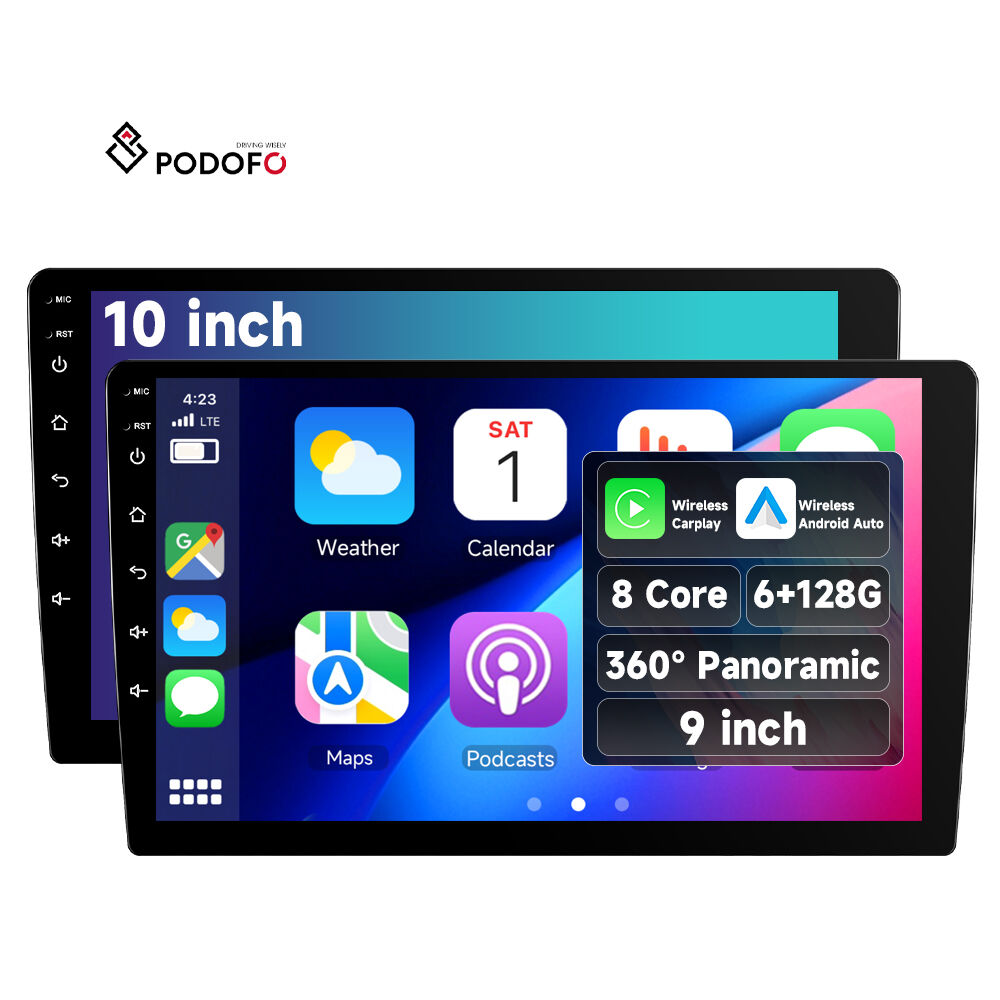 Podofo 9''/10'' 6+128G 8 Core Car Stereo Android Car Radio 360° Panoramic Wireless CarPlay Android Auto GPS/WiFi/HiFi Wholesale A4395/A4394
