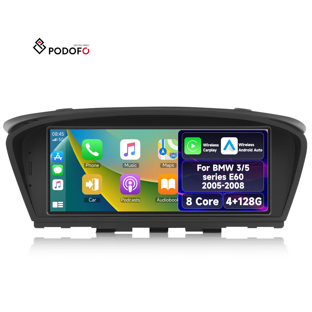 Podofo 8.8'' 8 Core 4+128G Car Stereo Car Radio for BMW 3/5 Series E60 2005-2008 Carplay Android Auto WIFI&4G GPS Bulk Supplier A4304EU/A4304US