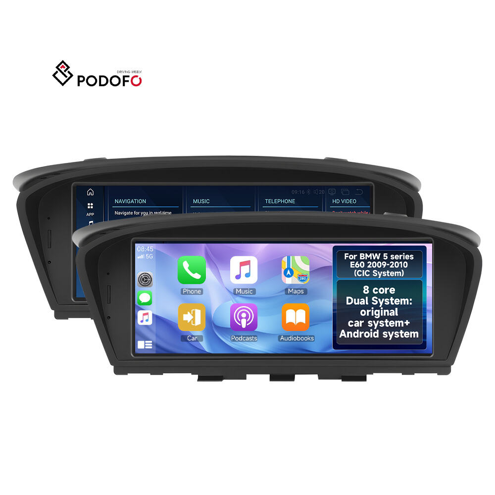 Podofo for BMW 5 Series E60 2009-2010 CIC System 8.8-inch 8 Core Qualcomm 4+64G Car Stereo Wireless CarPlay Android Auto OEM ODM A4563EU/A4563US
