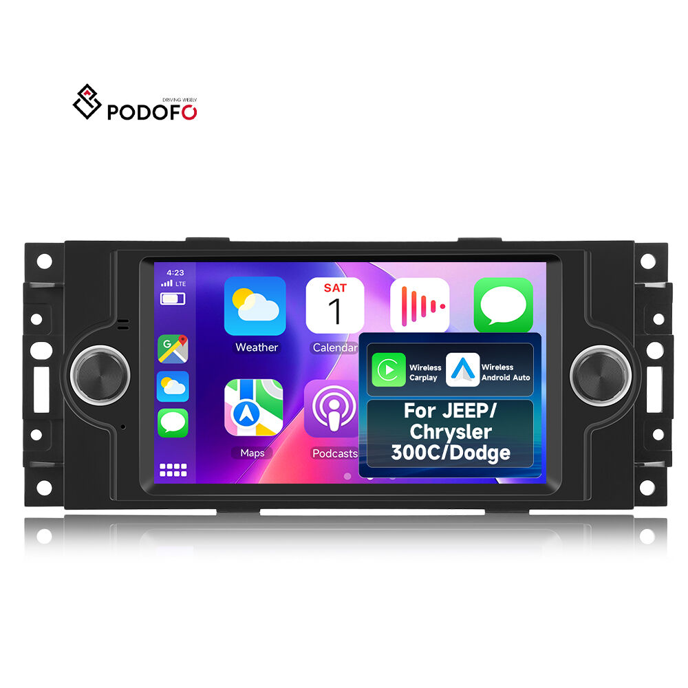 Podofo Android Car Radio 6.2'' 4+64G Wireless Carplay/Android Auto GPS/WiFi/BT/FM/RDS for JEEP/Dodge/Chrysler 300C Wholesale OEM A4436