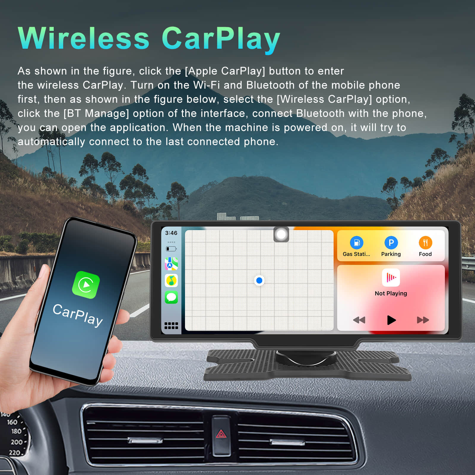 Podofo Carplay sans Fil Autoradio Android Auto avec écran Tactile de 9