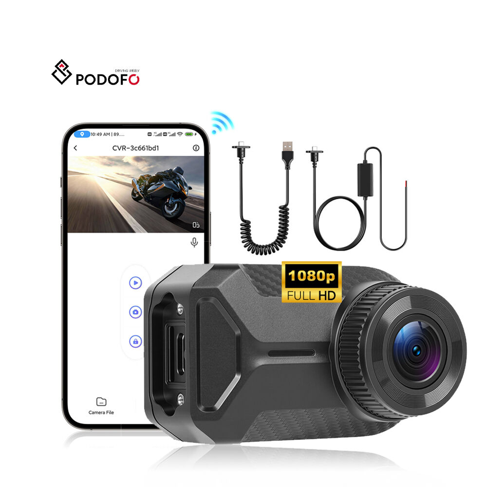 Podofo 2K Motorcycle Dashcam Camera IP66 Waterproof Loop Recording 1080P HD Mini WiFi for Motorcycle Screenless Recorder OEM ODM A4528