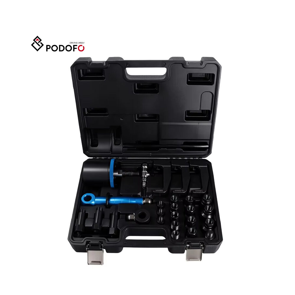 Podofo Heavy Duty Pneumatic Diesel Injector Puller Kit Working Pressure 19 Adapters M8-M31 Steel Truck/Tractor Repair Kit T9659BK