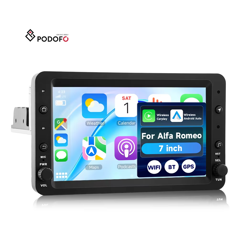 Podofo for Alfa Romeo 159 2004-2011 Car Stereo 7-inch Double Din 4+64G Android Car Radio Wireless CarPlay/Android Auto GPS WIFI A4485
