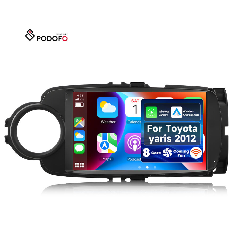 Podofo Qualcomm 8 Core 2 Din Android Car Audio Frame for Toyota Yaris 2012 9'' 4+64G Wireless CarPlay/Android Auto WiFi GPS Fan A8432A4135