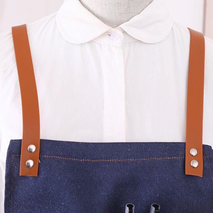 Washed Denim Multi Pocket Hanging Neck Apron Restaurant Barbecue Coffee Shop Work Apron