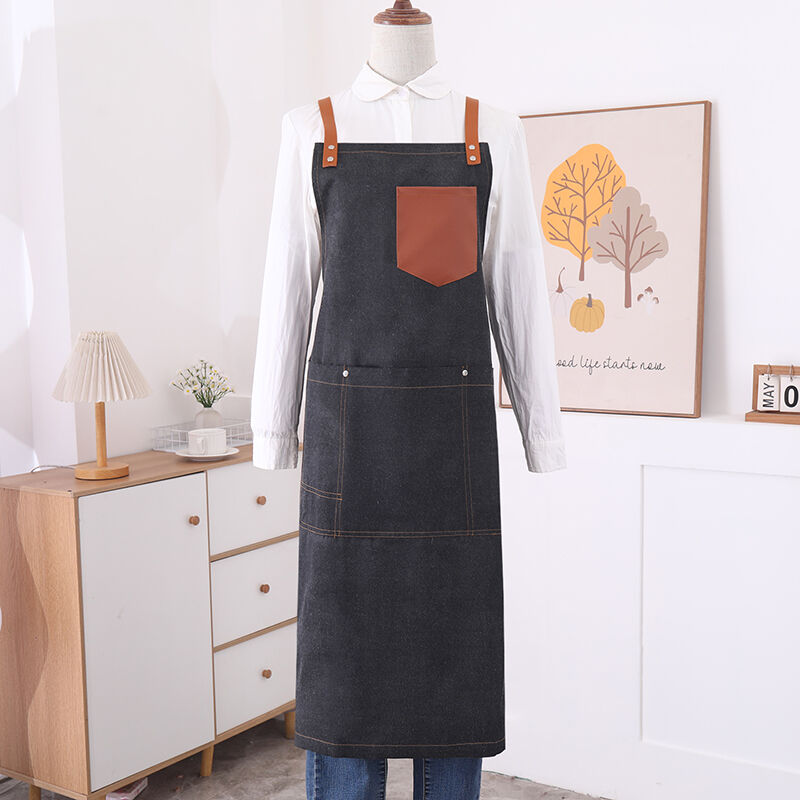 Washed Denim Multi Pocket Hanging Neck Apron Restaurant Barbecue Coffee Shop Work Apron