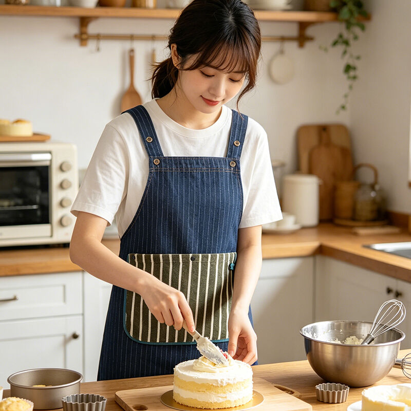 Apron Bartender Denim Biru Bergaya Minimalis dengan Kantong Aman, Handuk yang Dapat Dilepas, dan Tali Pinggang Penyesuaian Cepat untuk Pria dan Wanita