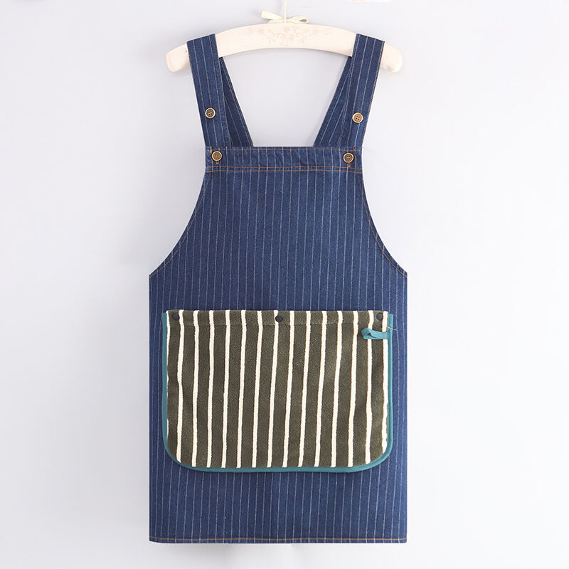 Apron Bartender Denim Biru Bergaya Minimalis dengan Kantong Aman, Handuk yang Dapat Dilepas, dan Tali Pinggang Penyesuaian Cepat untuk Pria dan Wanita