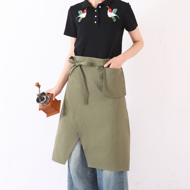 Best Price Custom Logo Taslon Fabric Kitchen Half Waist Apron Adjustable Green Pockets Waiters Waist Aprons