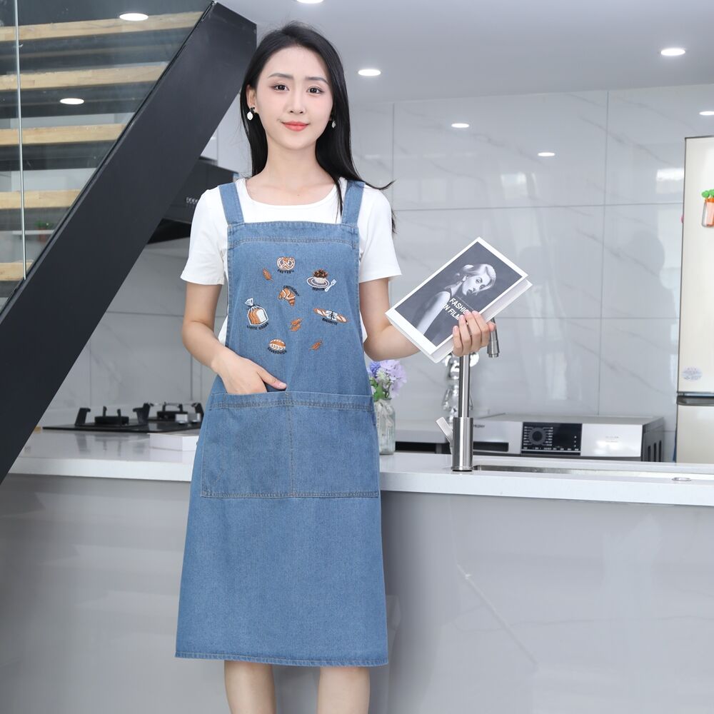 Thickened Denim Stain Resistant Washable Reusable Home Kitchen Work Uniform Waist Apron with Customizable Logo