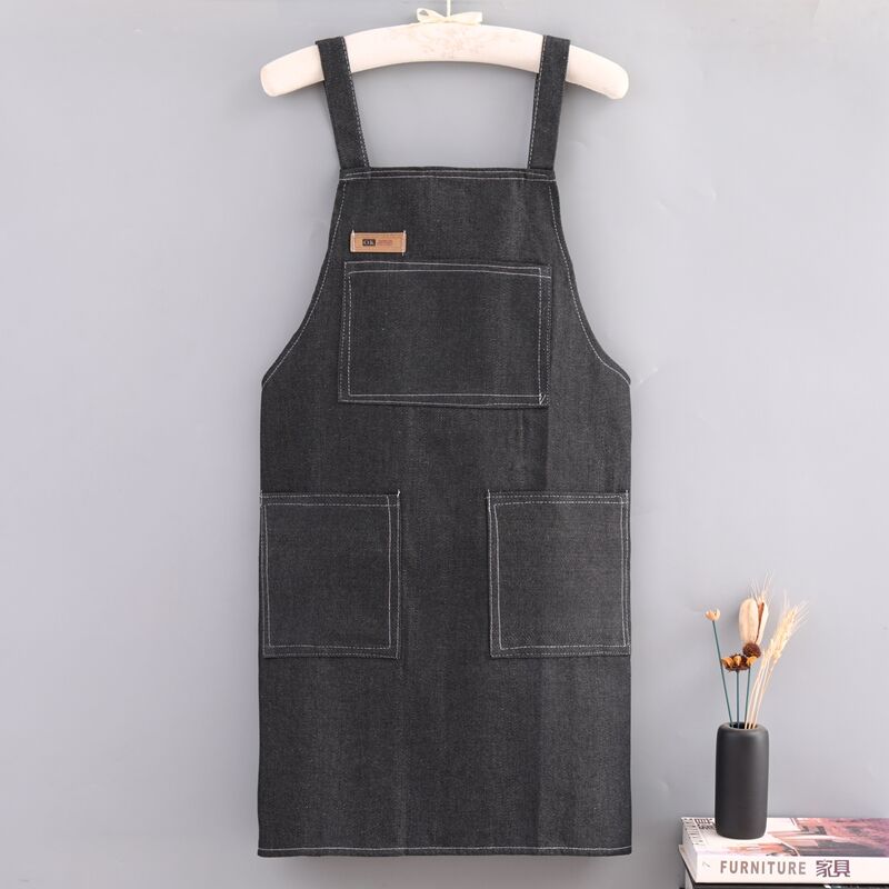 Custom Logo Unisex High Quality Vintage Blue Jeans Restaurant Coffee Barista Bartender Bib Denim Apron