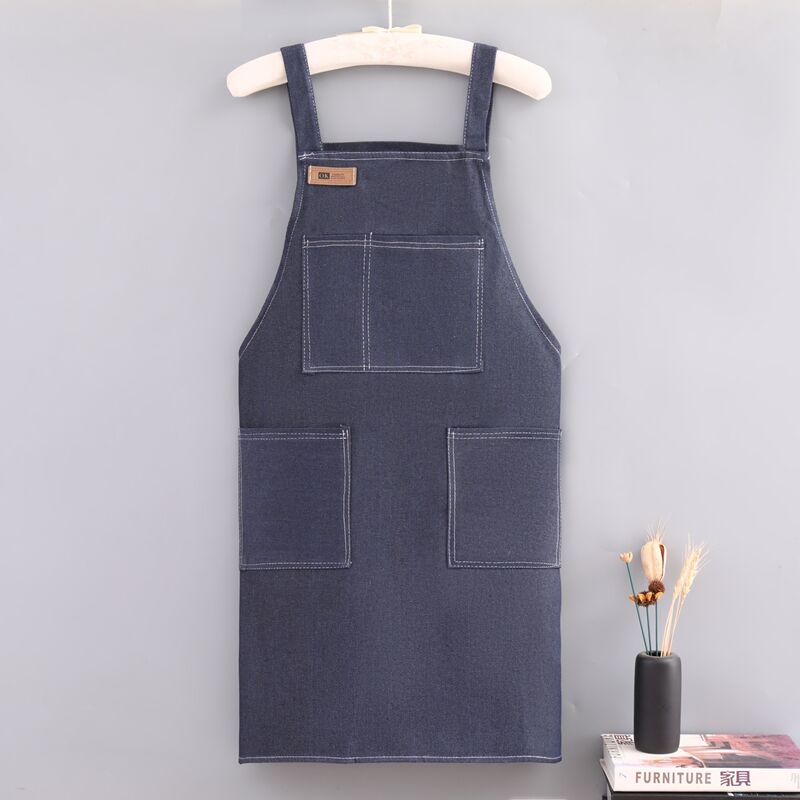 Custom Logo Unisex High Quality Vintage Blue Jeans Restaurant Coffee Barista Bartender Bib Denim Apron