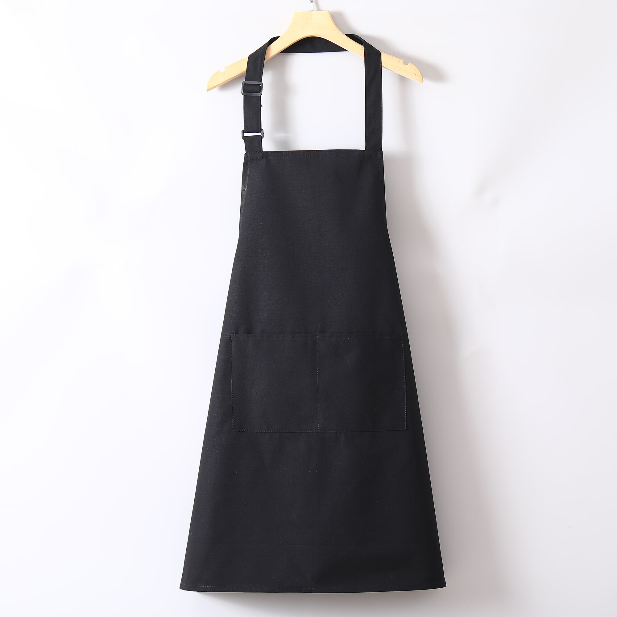 Bulk Custom Logo Black Chef Bib Aprons - Cotton/Polyester Cotton, Breathable Cooling, Adjustable with Pockets, for Cafe, BBQ, Food Service & Cleaning