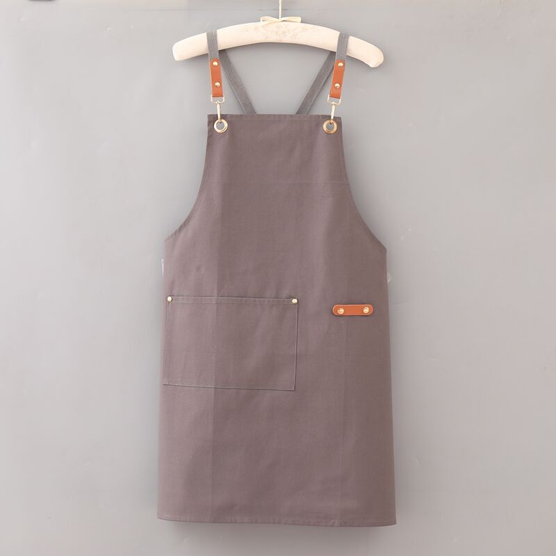 Custom Logo Cotton Beige Kitchen Apron Chef Cooking Waist Apron for Cafe Restaurants