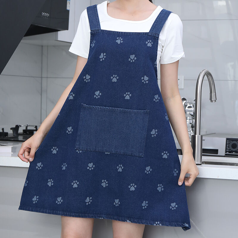 Fashionable Durable Household Kitchen Cleaning Fabric Washable Stylish Sleeveless Denim Washed Apron