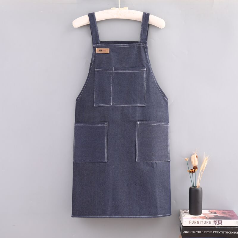 Custom Logo Unisex High Quality Vintage Blue Jeans Restaurant Coffee Barista Bartender Bib Denim Apron