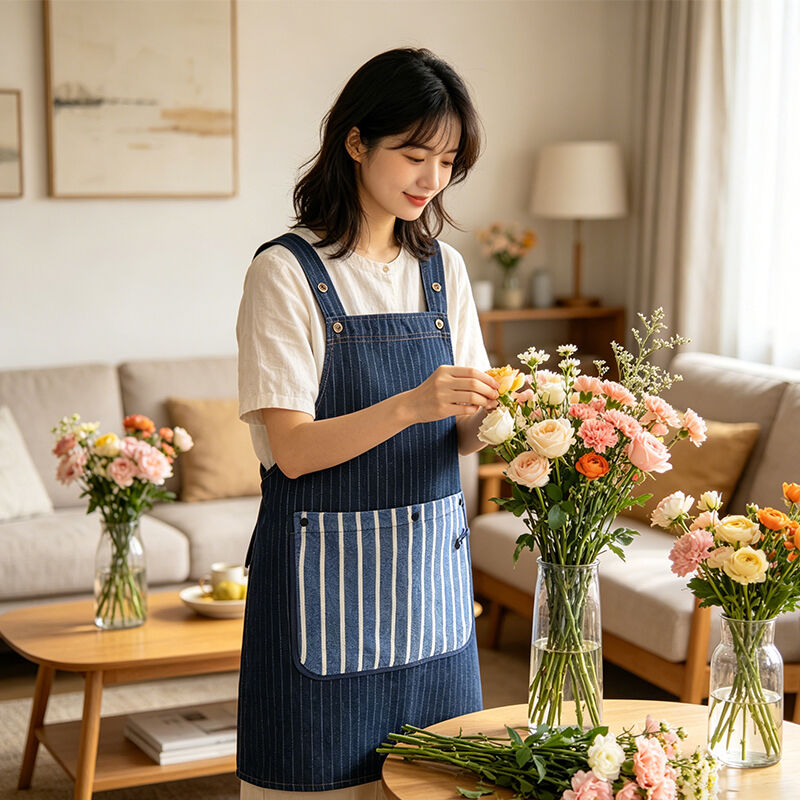 Apron Bartender Denim Biru Bergaya Minimalis dengan Kantong Aman, Handuk yang Dapat Dilepas, dan Tali Pinggang Penyesuaian Cepat untuk Pria dan Wanita
