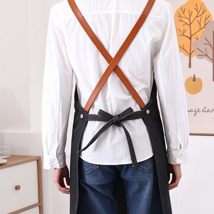 Washed Denim Multi Pocket Hanging Neck Apron Restaurant Barbecue Coffee Shop Work Apron