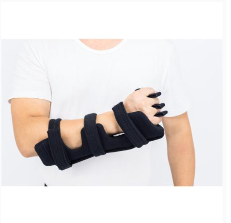Hand wrist splints and forearm braces with grab handles and adjustable angle metal bar