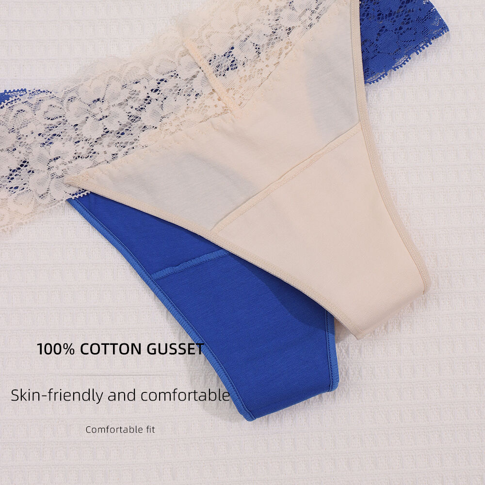 Low Waist Lace Thong Panties with Combed Cotton Body & Invisible Lace Waistband