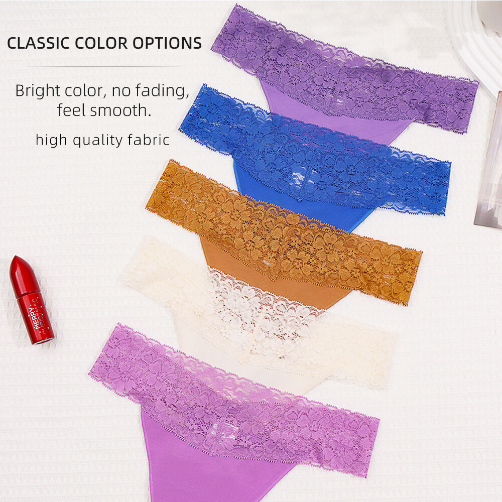 Low Waist Lace Thong Panties with Combed Cotton Body & Invisible Lace Waistband