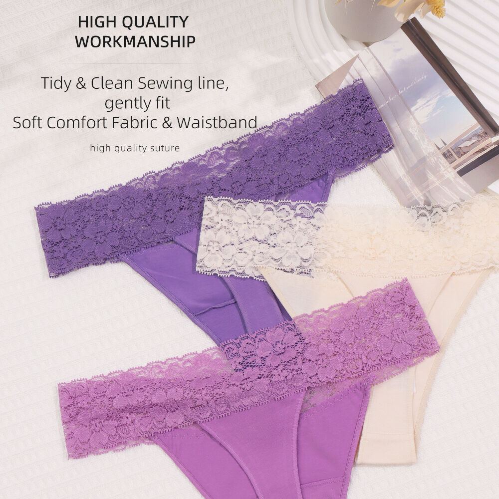 Low Waist Lace Thong Panties with Combed Cotton Body & Invisible Lace Waistband