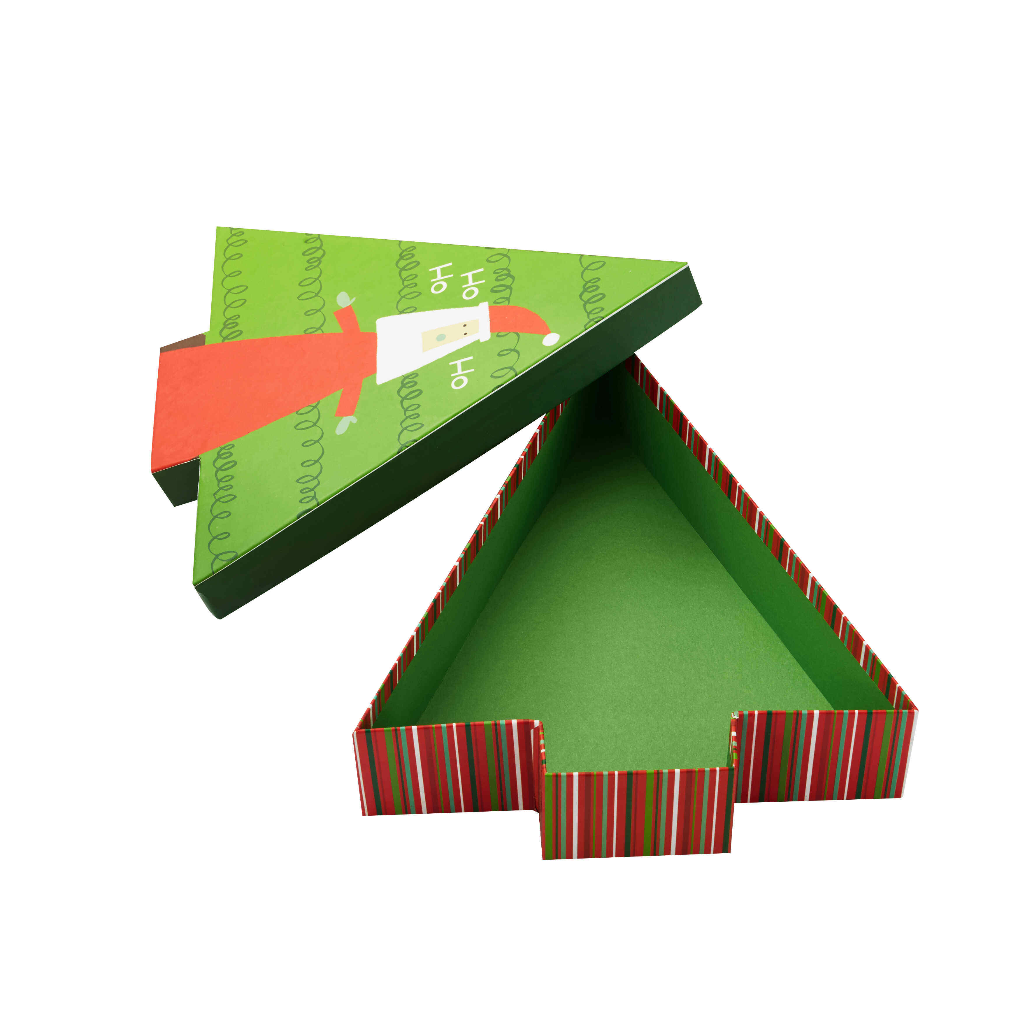 Elegante Caixa Rígida em Formato de Árvore de Natal com Tampa e Base para Embalagem de Presentes