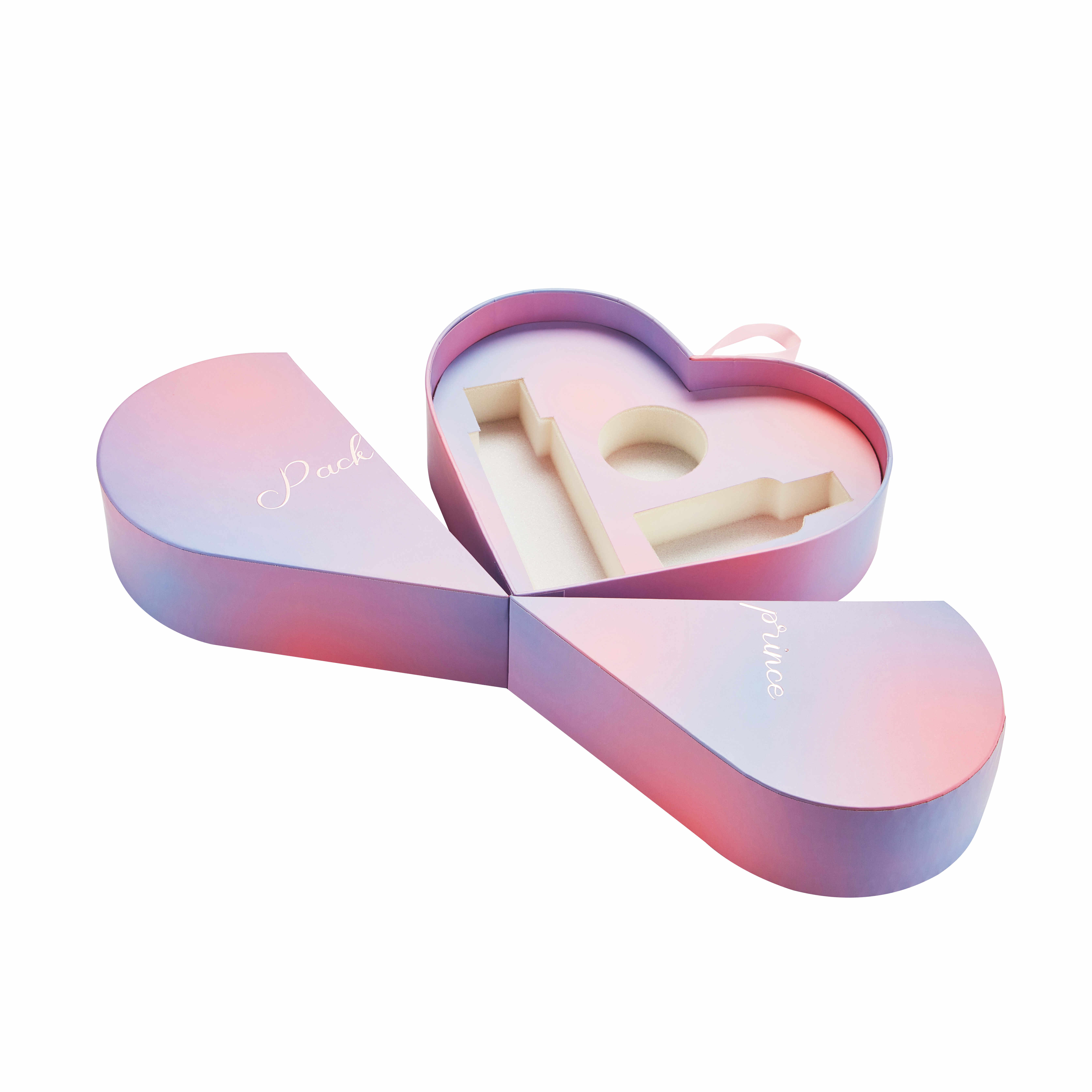 Custom Heart-Shaped Magnetic Box with Ribbon Handle & Sponge Insert for Skincare