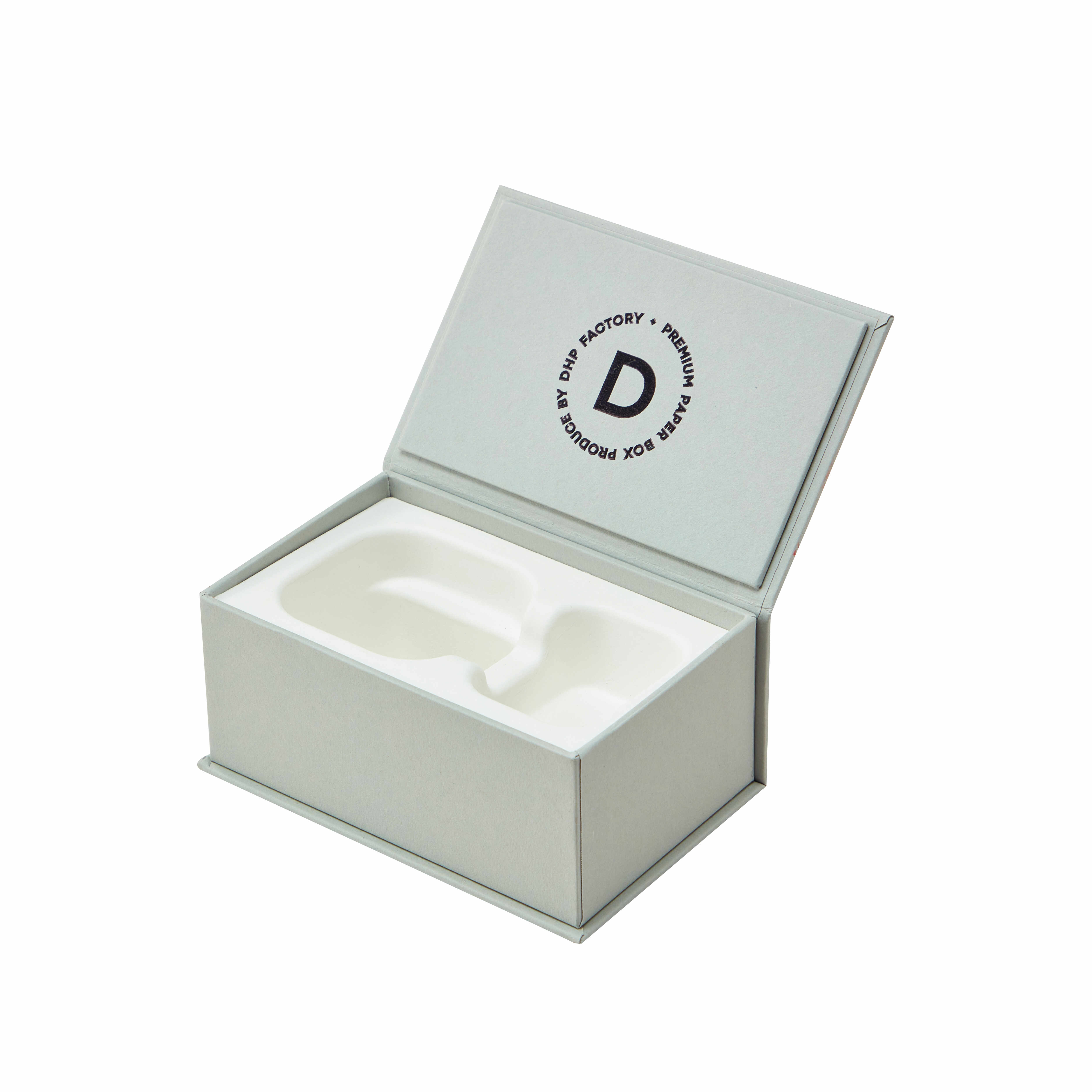 Custom Rigid Box with Special Paper, Black Gold Foil Logo & Eco-Friendly Paper Pulp Insert