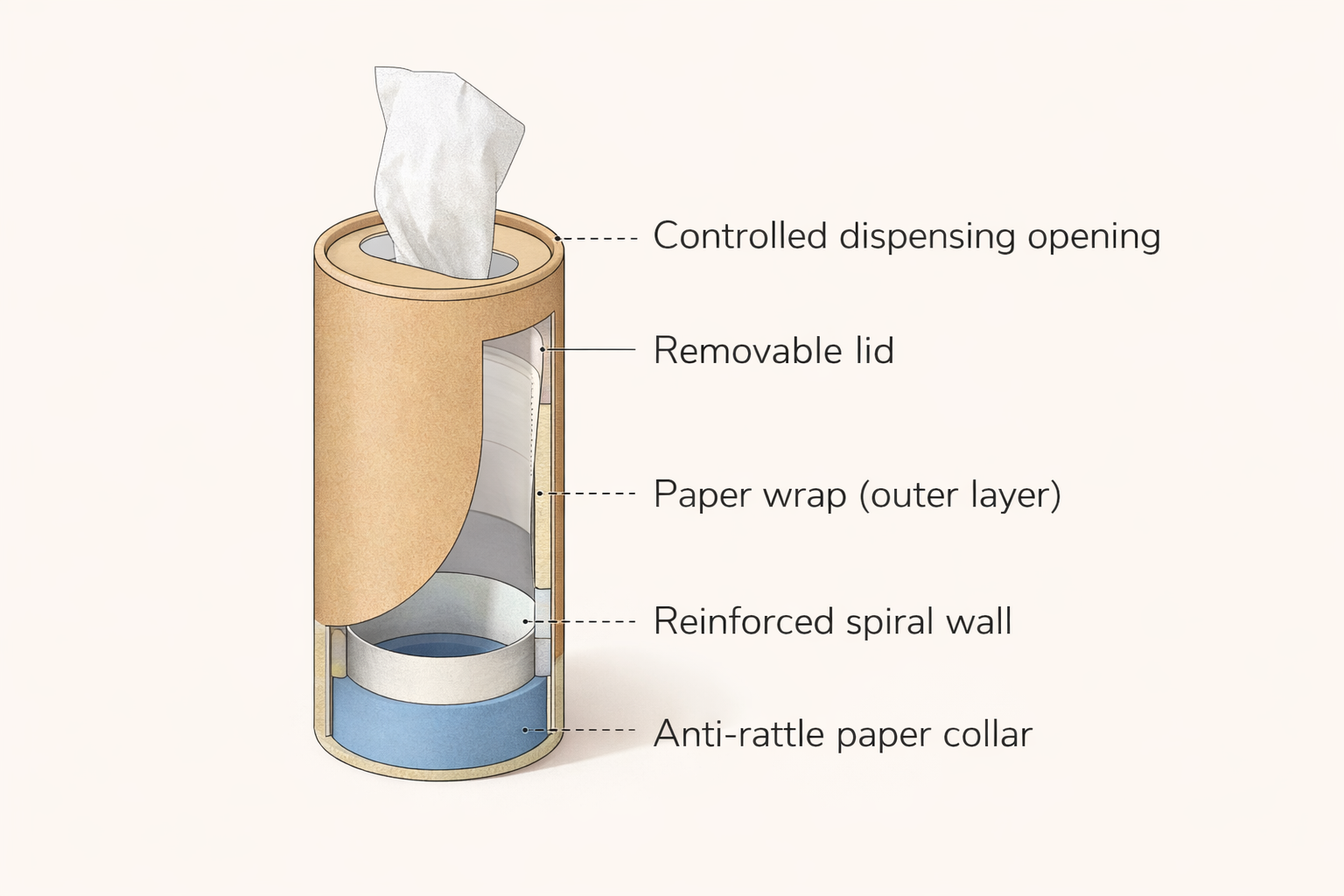 Simple diagram showing tissue cylinder structure layers + anti-rattle collar + lid opening.png