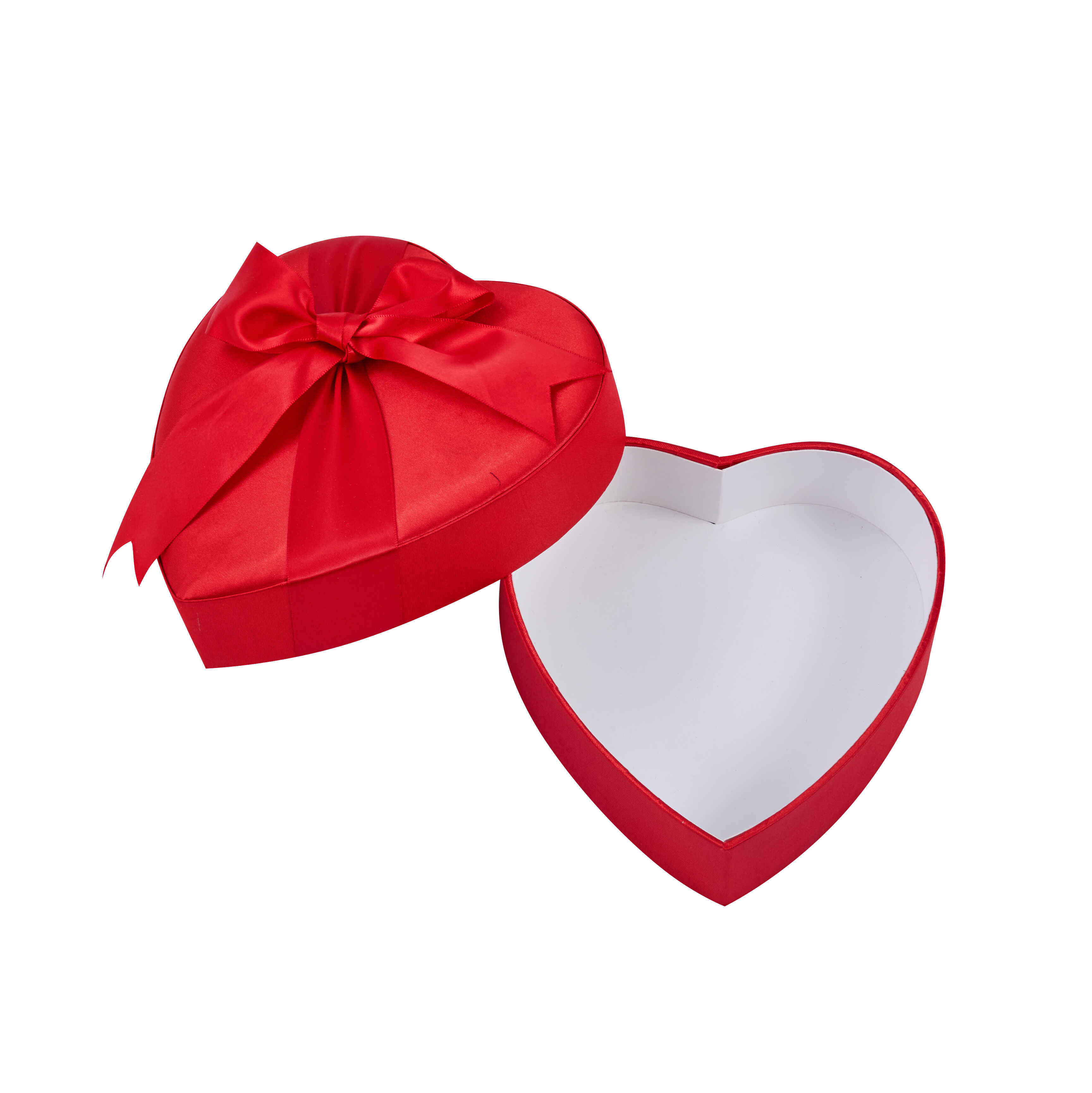 Red Heart-Shaped Rigid Lid and Base Gift Box with Ribbon Bow | Custom Romantic Packaging for Special Gifts