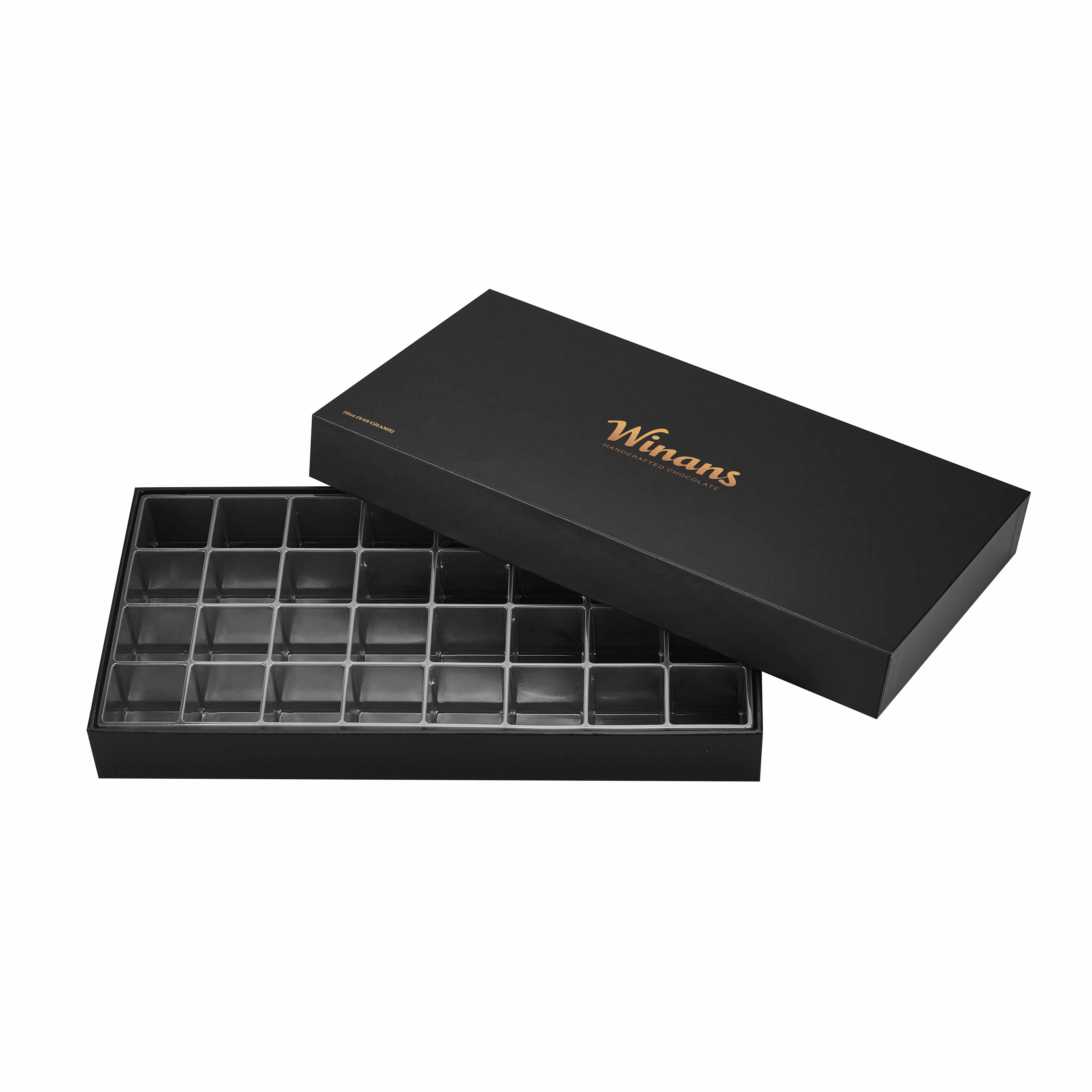 Luxury Black Rigid Lid and Base Chocolate Box with Gold Foil Logo and Blister Insert