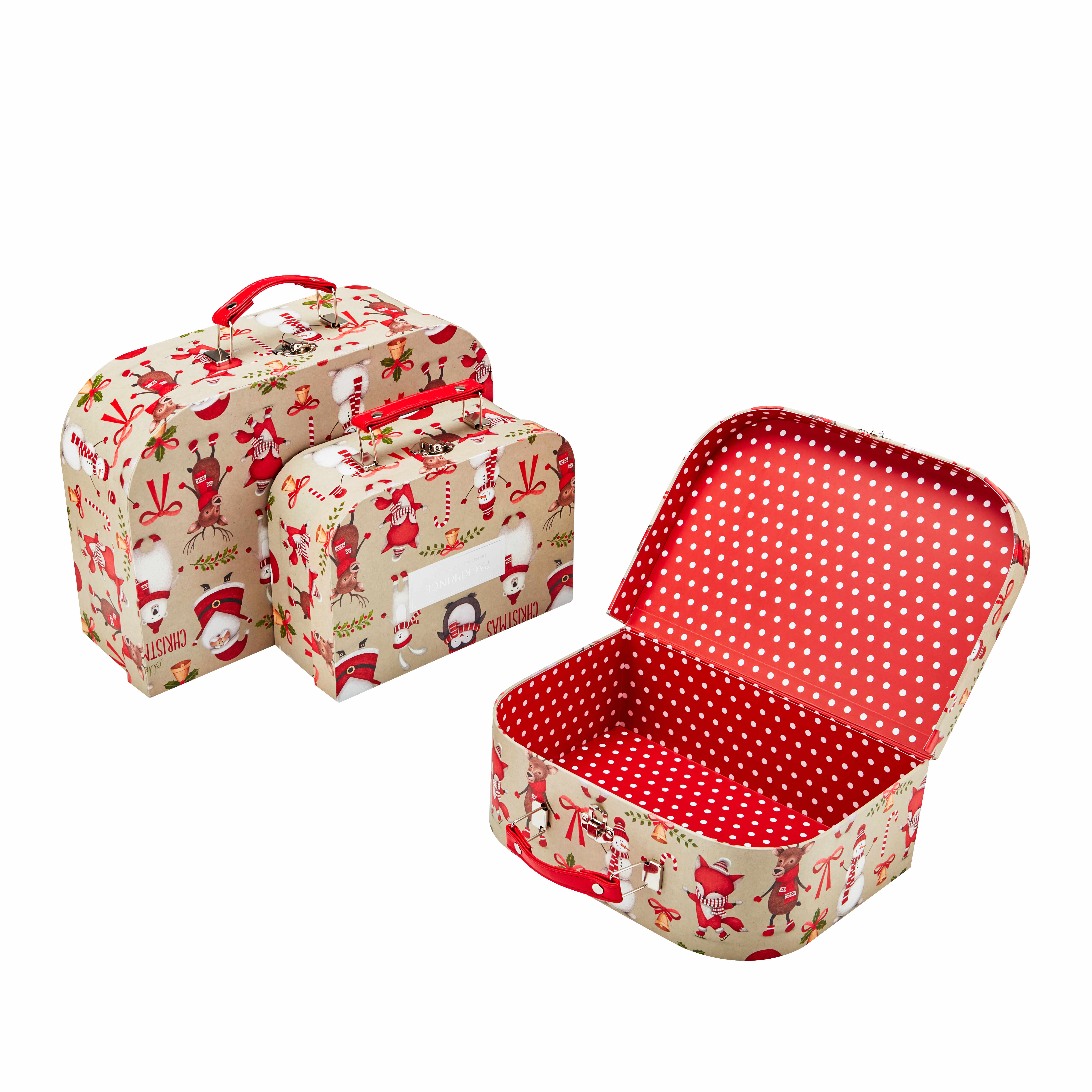 Custom Christmas Style Red Handheld Gift Box with Metal Lock and PU Handle
