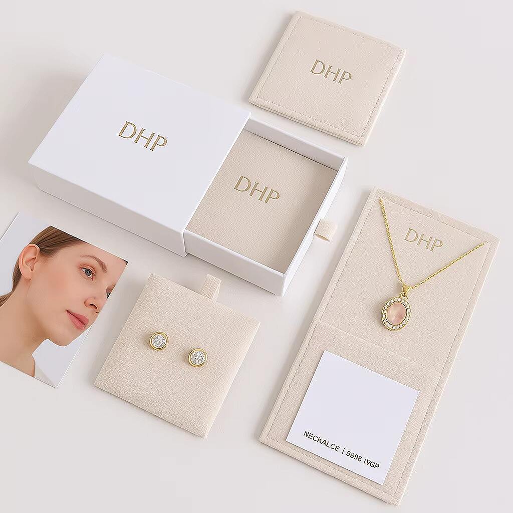 Custom Premium Drawer Sliding Rigid Cardboard Jewelry Paper Packaging Box For Jewellery With Suede Pouch
