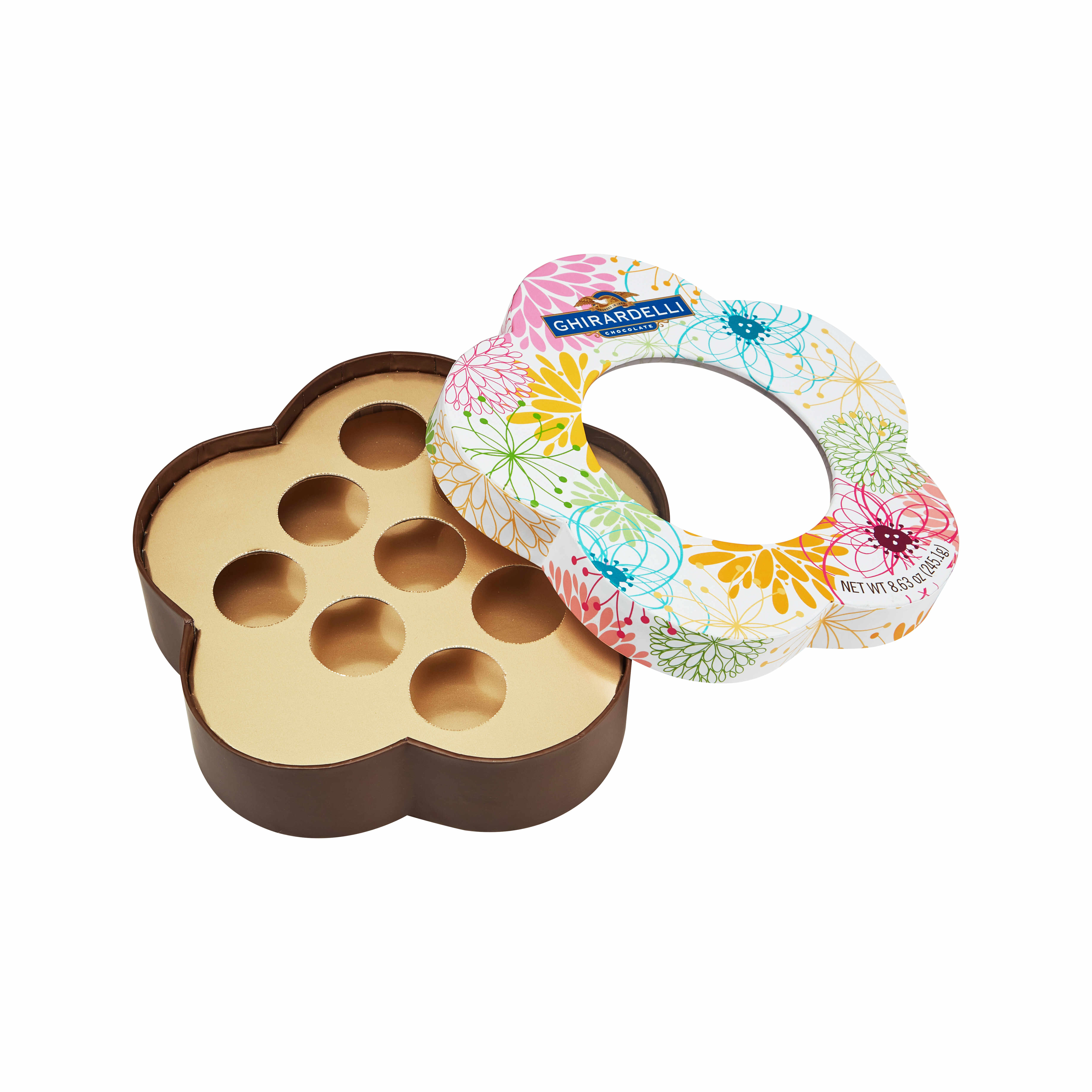 Luxury Flower-Shaped Chocolate & Candy Gift Box with PET Window and Gold Cardboard Insert