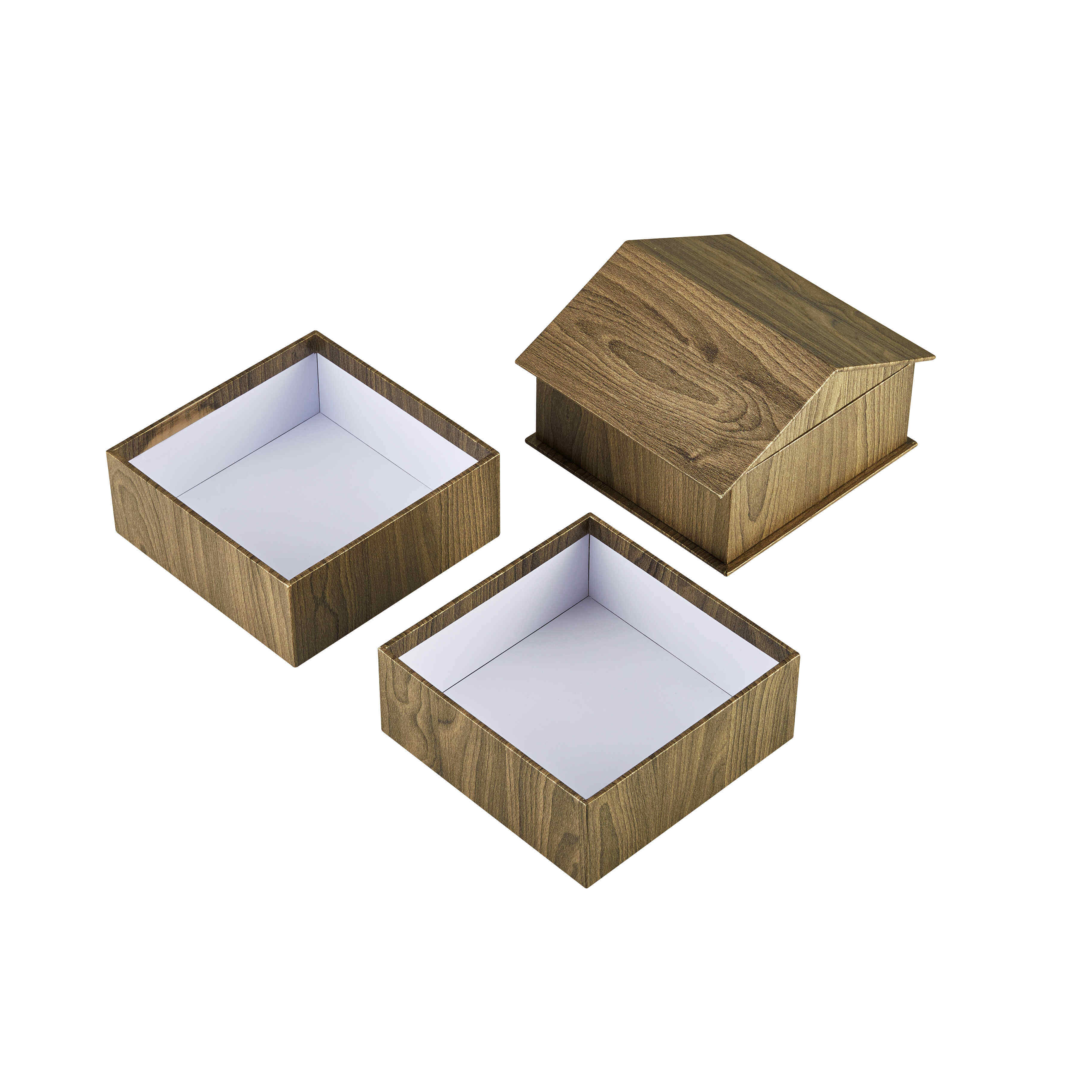House-Shaped Rigid Lid and Base Box | Creative Wooden Texture Gift Packaging