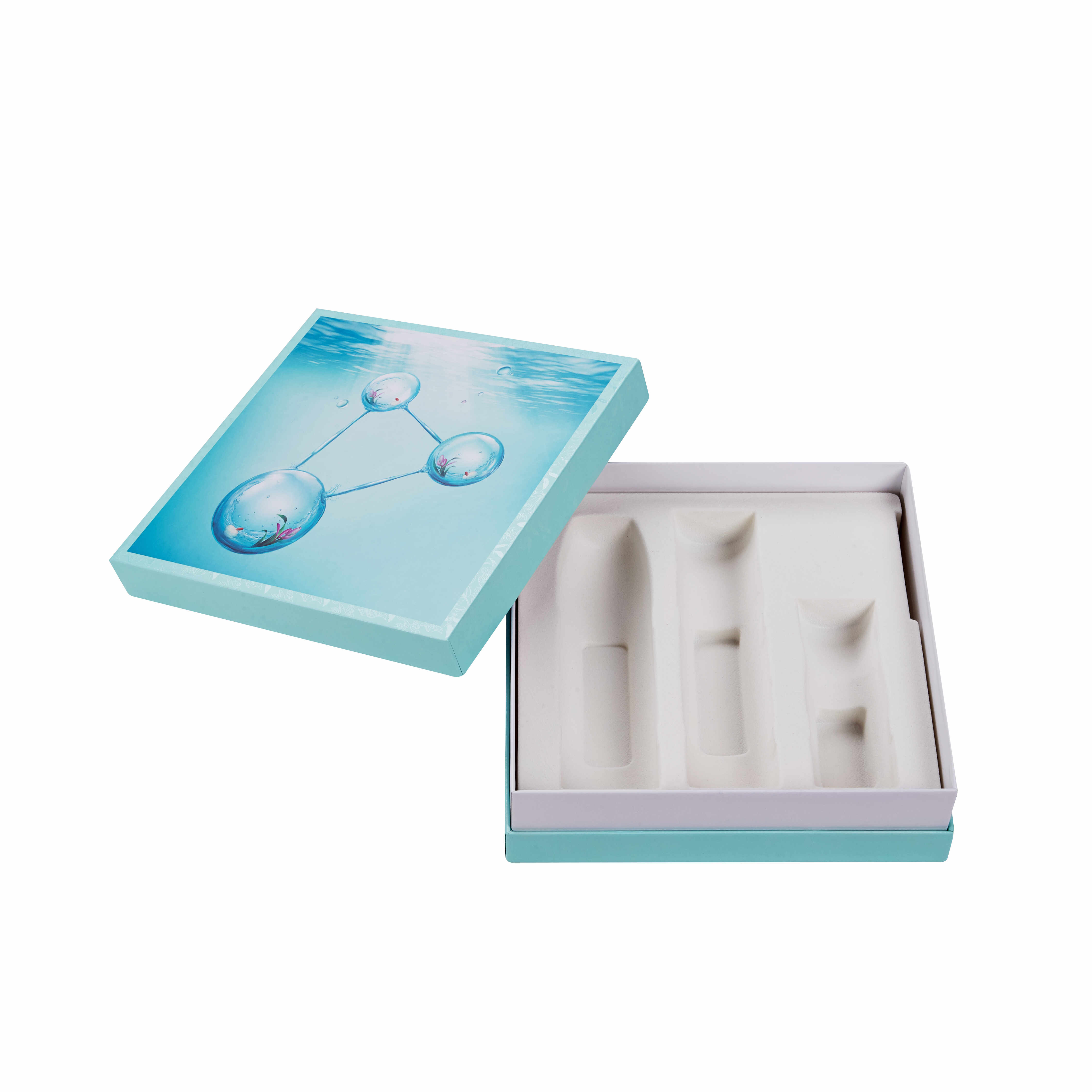 Blue Rigid Lid and Base Skincare Box with Neck & White EVA Insert | Premium Gift Packaging with Matching Paper Bag