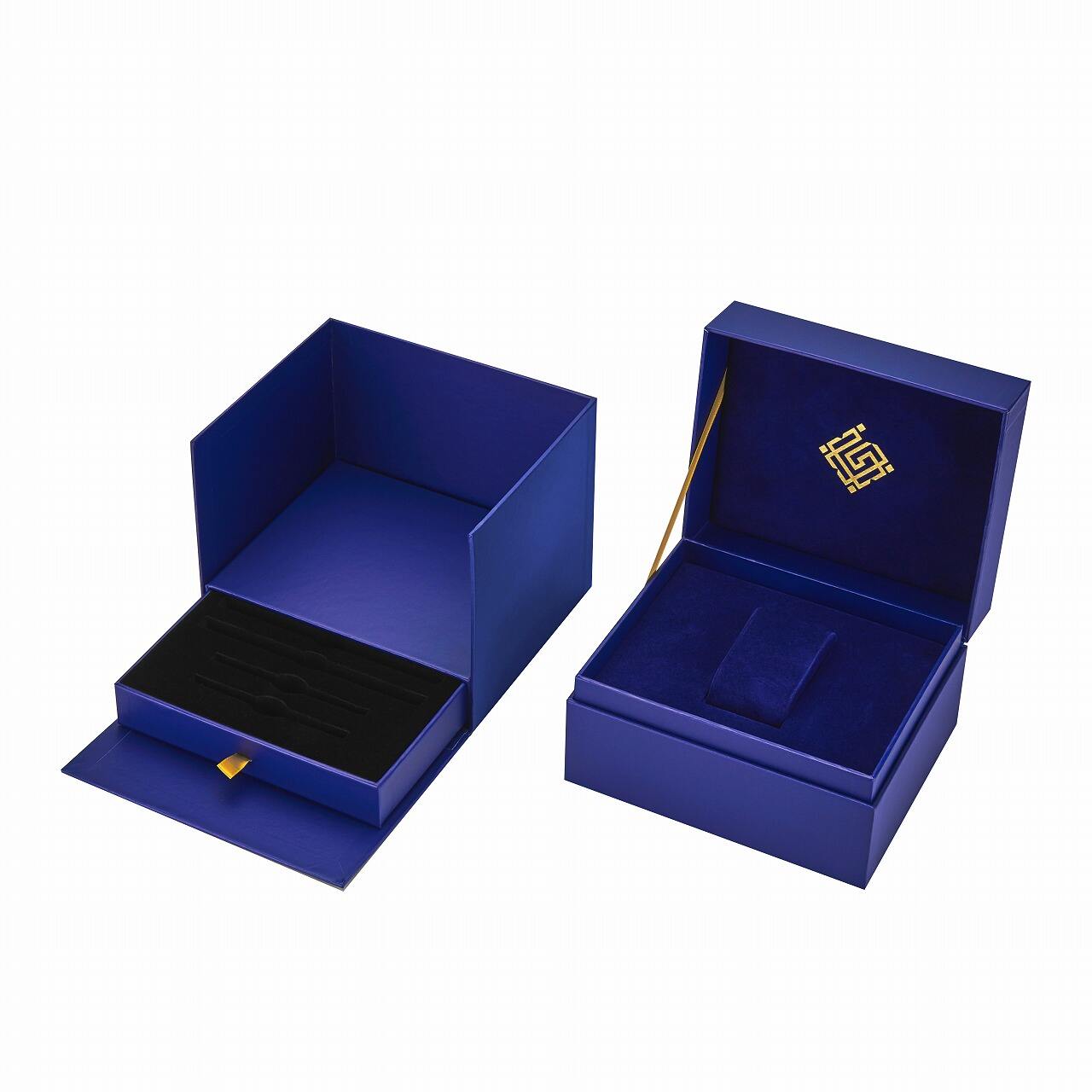Custom Premium Flip-Top Watch Box With Gold Foil Logo - Rigid Paperboard Single Watch Case With Drawer
