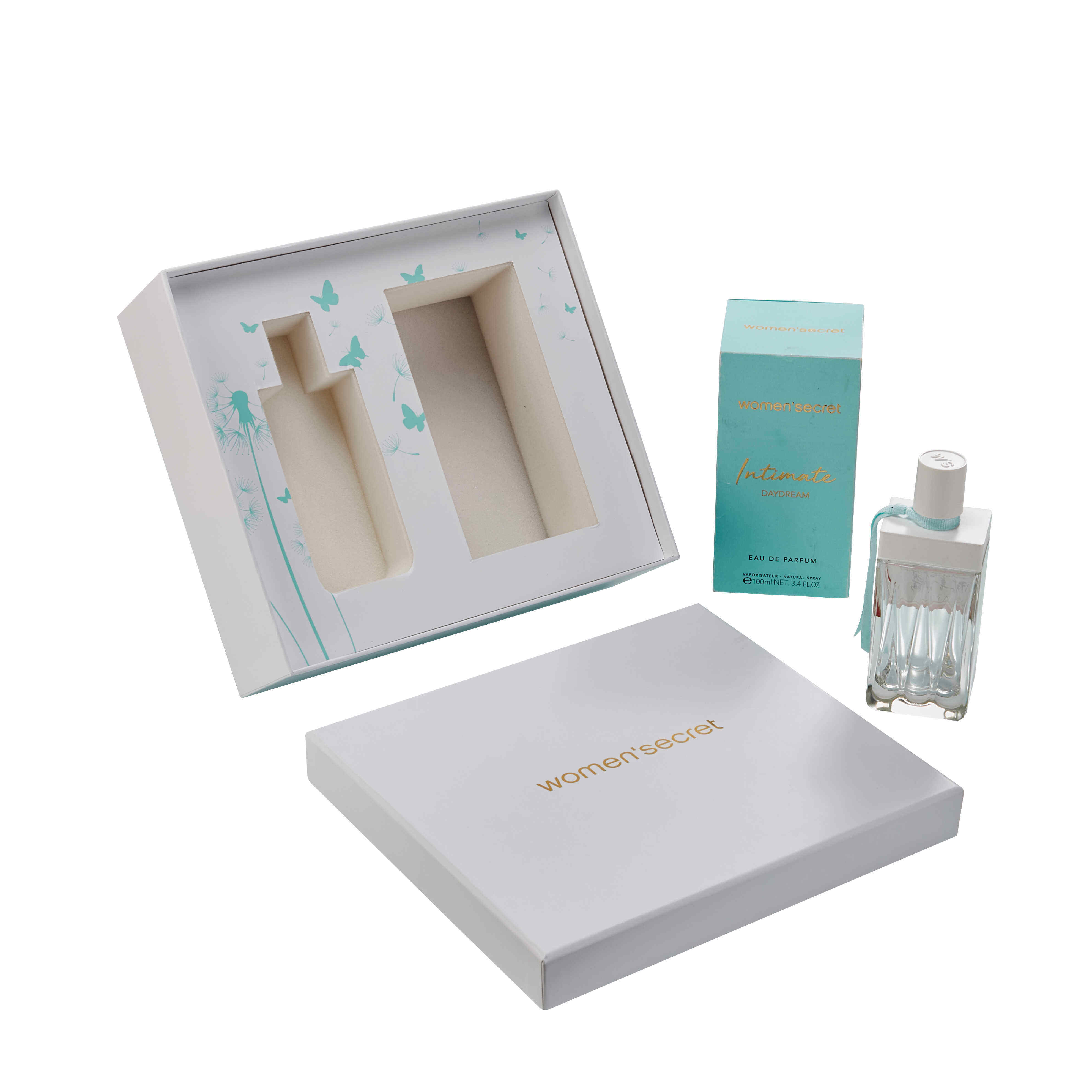 White Skincare Rigid Lid and Base Box with White EVA Wrapped Insert & Ribbon Bow