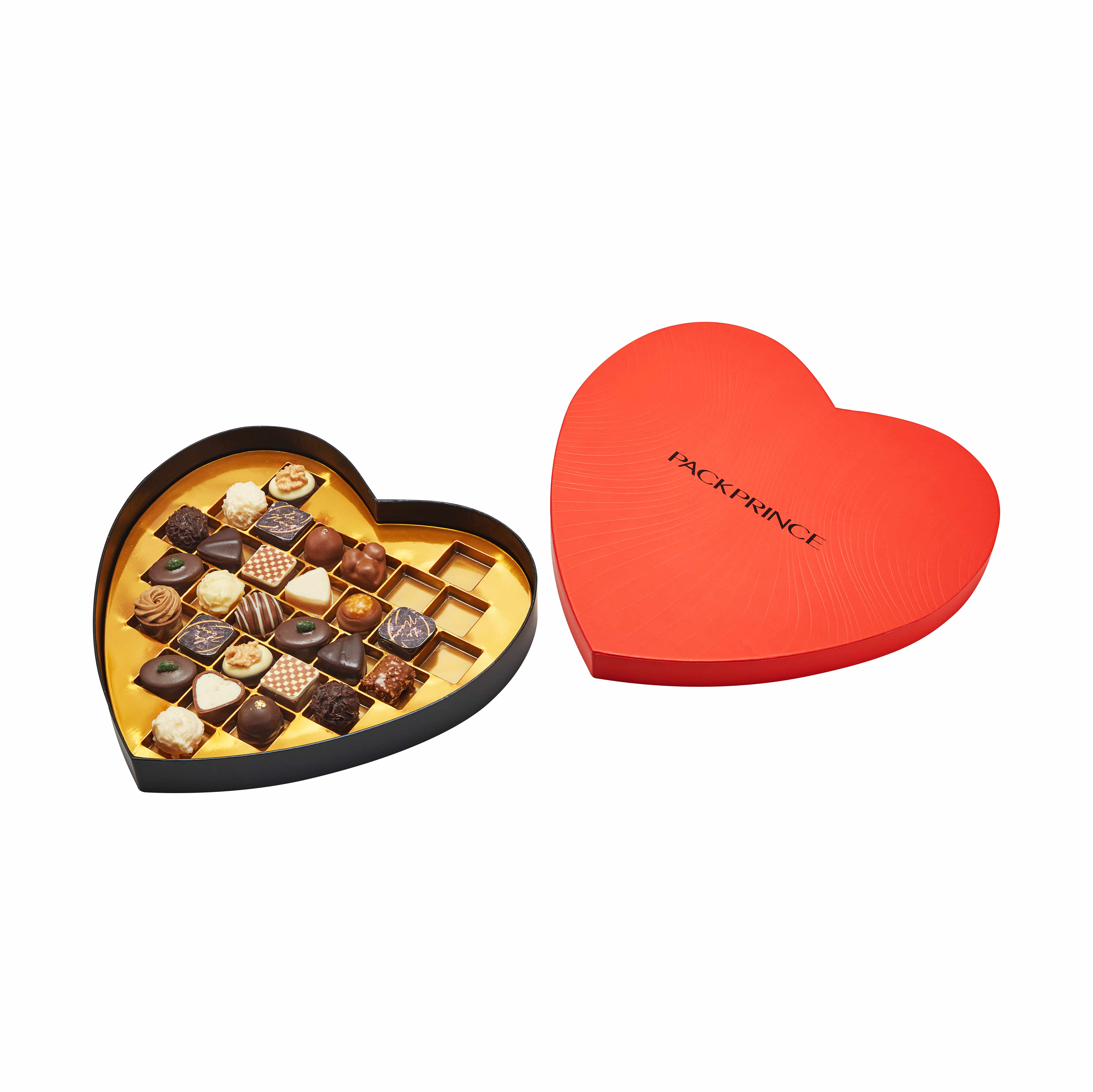 Luxury Red Heart-Shaped Rigid Chocolate Box | Romantic Gift Packaging with Gold Cardboard Insert