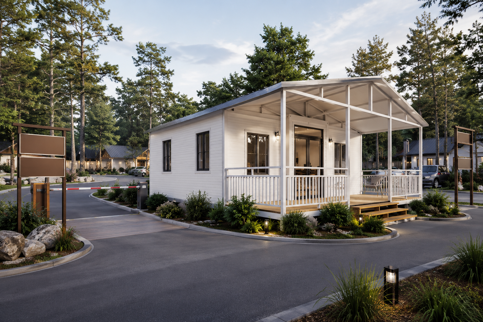 20ft Sloped-Roof Expandable Container House with Double Wing Extensions | Prefab Luxury Resort Cabin