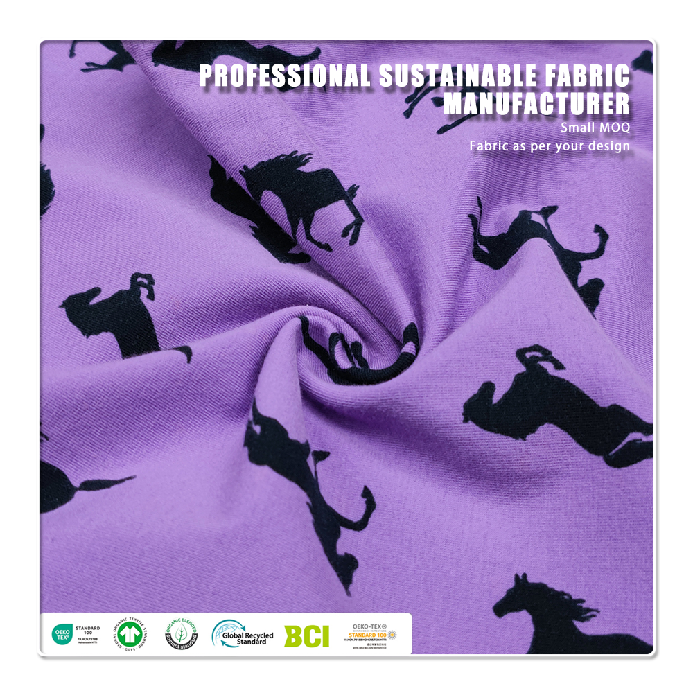 Printed with a horse pattern on elastic pure cotton spandex fabric, suitable for making home wear and pajamas