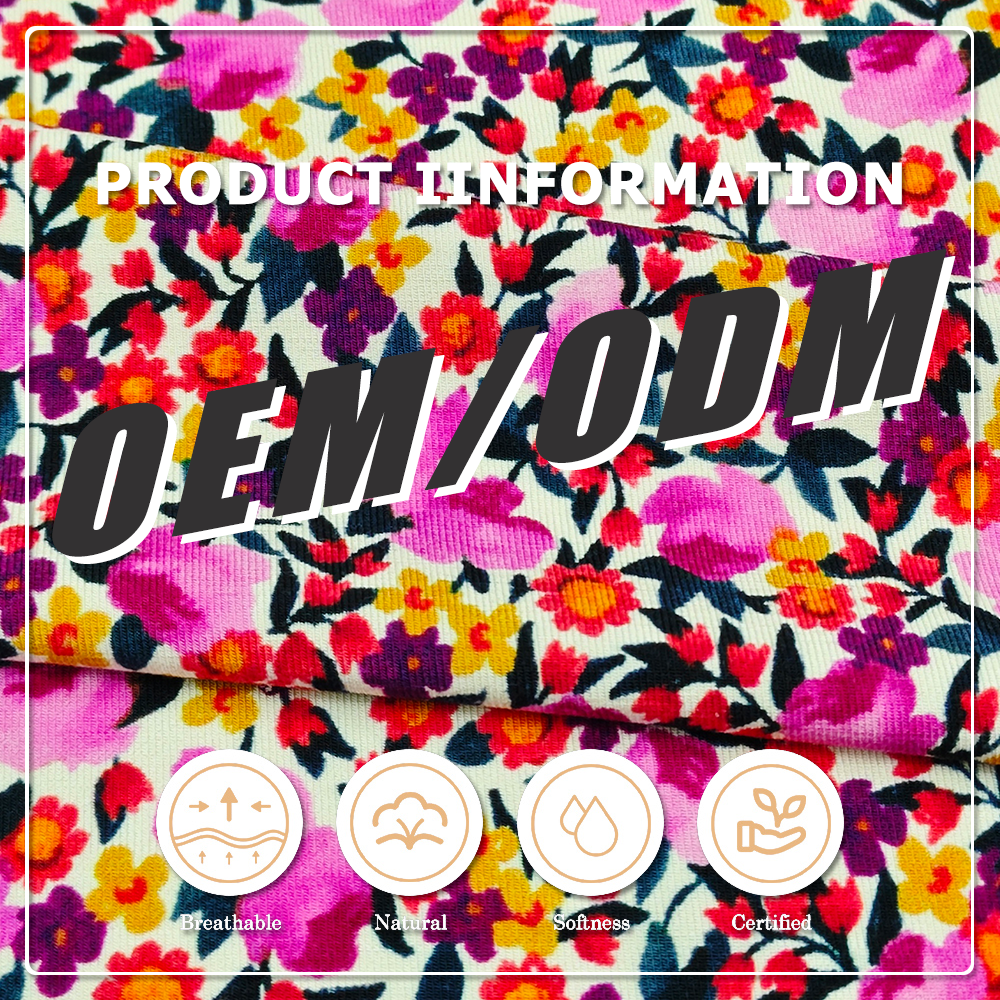 Vibrant Red & Pink Floral Print Bamboo Spandex Jersey 90% Bamboo 10% Spandex, 300gsm Heavyweight, 170cm Width, Soft Stretchable Fabric for Dresses, Blouses & Fashion Apparel